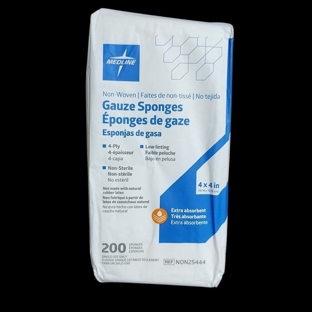 Medline Gauze Sponges 4 x 4 Non-Woven 4-Ply 200 Ct Non-Sterile Absorbent Pads